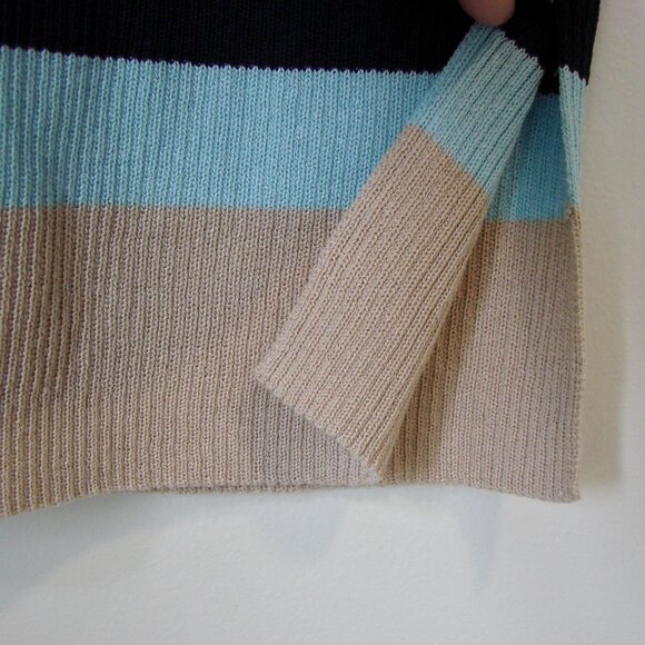 BCBG MaxAzria Rib Knit Tank Dress Bodycon Blue Tan Striped V-neck Stretch Small - Picture 8 of 11